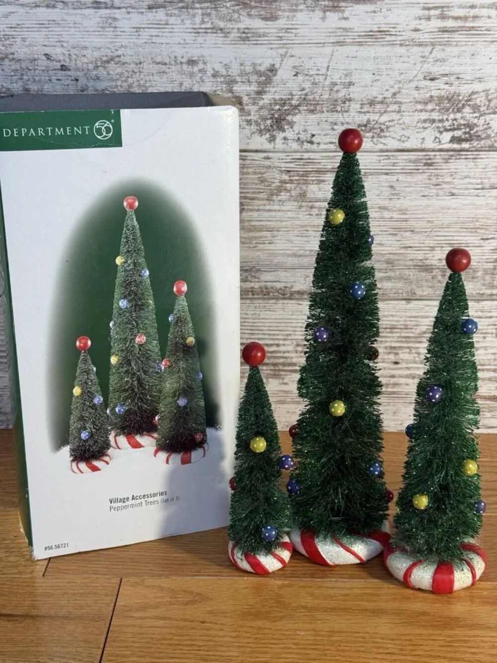 Department 56 Village Peppermint Trees Christmas Set of 3 With Box